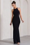 Brianna Black Sleeveless Halter-Neck Open-Back Maxi Dress