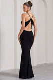 Brianna Black Sleeveless Halter-Neck Open-Back Maxi Dress