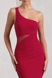 My Night Red Asymmetric Sleeveless Cut-Out Split Maxi Dress