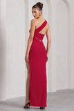 My Night Red Asymmetric Sleeveless Cut-Out Split Maxi Dress