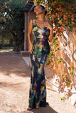 Phantasy Watercolour Print Asymmetric Neckline Cowl Maxi Dress