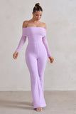 Whisper Lilac Ruched Mesh Bardot Jumpsuit