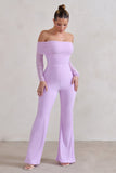 Whisper Lilac Ruched Mesh Bardot Jumpsuit