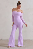 Whisper Lilac Ruched Mesh Bardot Jumpsuit