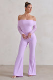 Whisper Lilac Ruched Mesh Bardot Jumpsuit