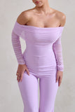 Whisper Lilac Ruched Mesh Bardot Jumpsuit