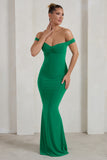 Salma Jade Green Bardot Sweetheart Fishtail Maxi Dress