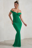 Salma Jade Green Bardot Sweetheart Fishtail Maxi Dress