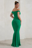 Salma Jade Green Bardot Sweetheart Fishtail Maxi Dress