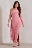 Never Let Go Rose Pink One Shoulder Ruched Side Detail Maxi Dress