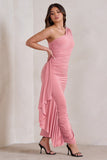 Never Let Go Rose Pink One Shoulder Ruched Side Detail Maxi Dress