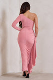 Never Let Go Rose Pink One Shoulder Ruched Side Detail Maxi Dress