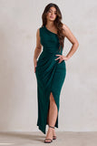 Athena Bottle Green One Shoulder Maxi Dress