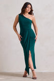 Athena Bottle Green One Shoulder Maxi Dress