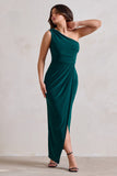 Athena Bottle Green One Shoulder Maxi Dress