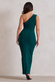 Athena Bottle Green One Shoulder Maxi Dress