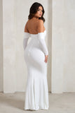 Midnight White Draped Long Sleeve Maxi Dress