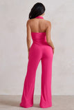 Goddess Hot Pink Halter Neck Flare Jumpsuit