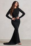 One Step Ahead Black Long Sleeve Backless Fishtail Maxi Dress