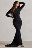 One Step Ahead Black Long Sleeve Backless Fishtail Maxi Dress