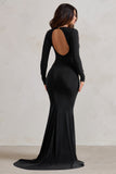 One Step Ahead Black Long Sleeve Backless Fishtail Maxi Dress