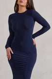 One Step Ahead Navy Long Sleeve Backless Fishtail Maxi Dress