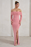 On Your Mind Powder Pink Mesh Long Sleeve Maxi Dress