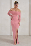 On Your Mind Powder Pink Mesh Long Sleeve Maxi Dress