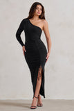 Mystical Black One Shoulder Maxi Dress With Side Split