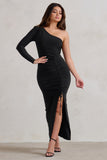 Mystical Black One Shoulder Maxi Dress With Side Split