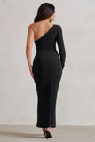 Mystical Black One Shoulder Maxi Dress With Side Split