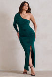 Mystical Bottle Green One Shoulder Maxi Dress With Side Split