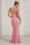 Forever Dreaming Rose Backless Halterneck Ruched Split Maxi Dress