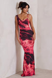 Phantasy Pink Print Cowl Neck Maxi Dress