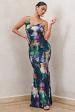 Phantasy Watercolour Print Asymmetric Neckline Cowl Maxi Dress