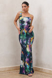 Phantasy Watercolour Print Asymmetric Neckline Cowl Maxi Dress