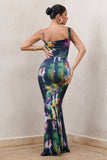 Phantasy Watercolour Print Asymmetric Neckline Cowl Maxi Dress