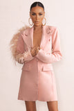 One In A Million Pink Blazer Mini Dress With Feather Trim