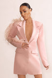 One In A Million Pink Blazer Mini Dress With Feather Trim