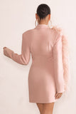 One In A Million Pink Blazer Mini Dress With Feather Trim