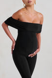 Carefully Crafted Black Maternity Bardot Fitted Jumpsuit