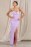 Future Love Lilac Ruched Cowl Maxi Dress With Thigh Split