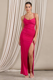 Future Love Hot Pink Ruched Cowl Maxi Dress With Thigh Split