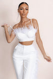 Prestige White Bralette With Feather Trim