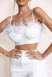 Prestige White Bralette With Feather Trim