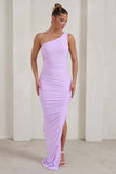 Persia Lilac One Shoulder Side Split Ruched Maxi Dress