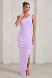 Persia Lilac One Shoulder Side Split Ruched Maxi Dress