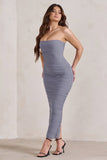 My Lady Grey Strapless Bodycon Ruched Mesh Maxi Dress