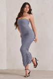 My Lady Grey Strapless Bodycon Ruched Mesh Maxi Dress