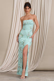 Camila Green Oriental Bandeau Maxi Dress With Split Hem